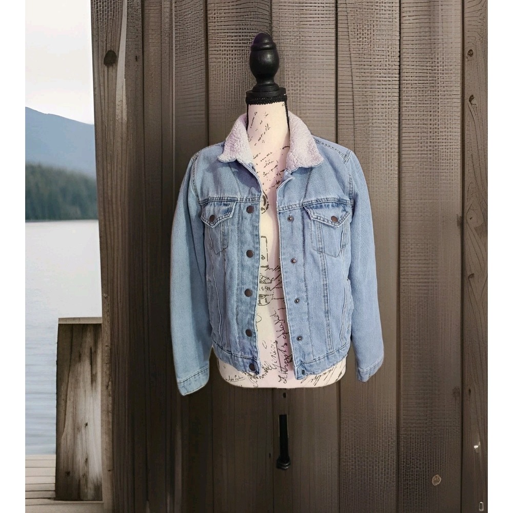HWY Jeans Sherpa‎ Lined Denim Jacket Size Medium Light Wash Trucker Coat